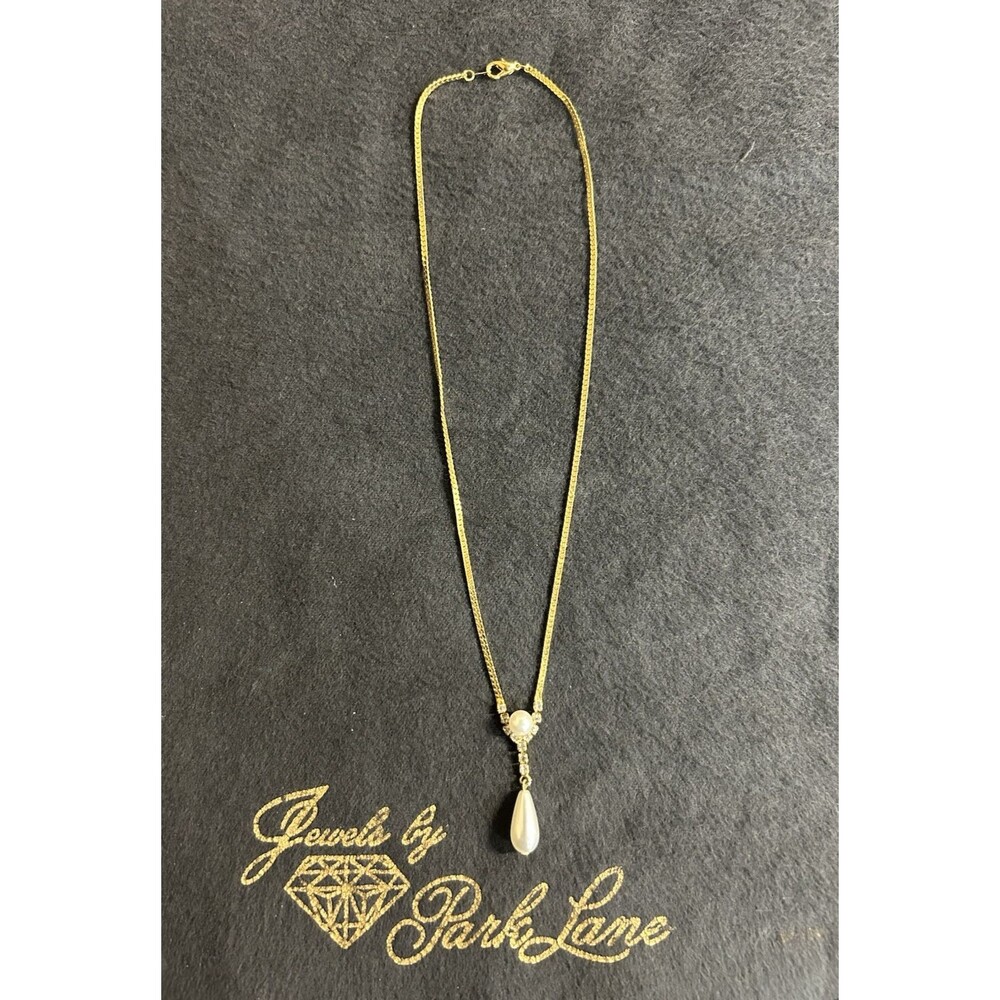 Park Lane Gold Tone Herringbone Faux Pearl Rhinestone 18" Necklace J322 - Picture 3 of 10